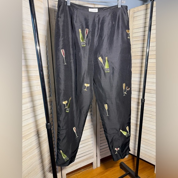 Allison Taylor Pants - Allison Taylor Black Embroidered Champagne & Glass Trousers